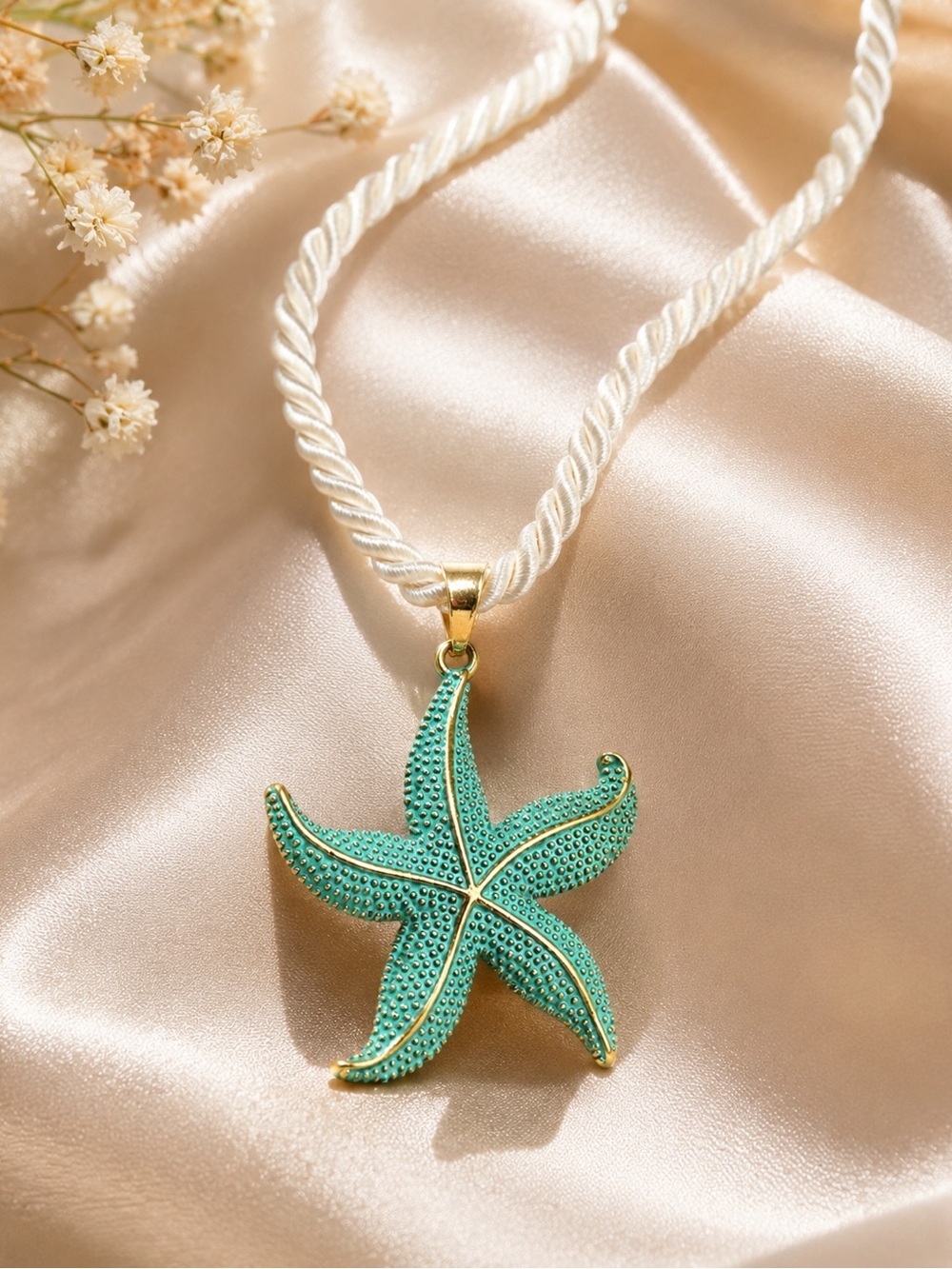 Anthropologie Turquoise Starfish Pendant on White Rope Necklace - Picture 3 of 4